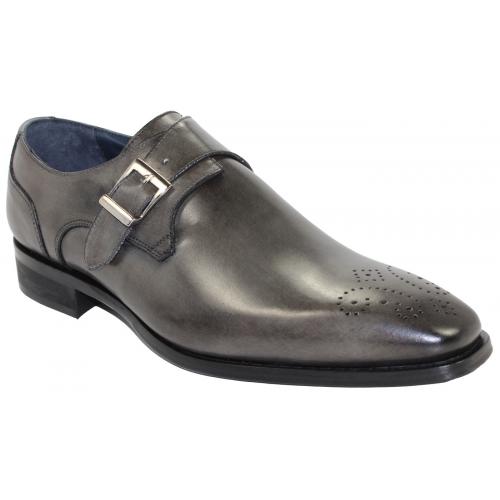 Duca Di Matiste "Siena" Grey Genuine Calfskin Monk Strap Medallion Toe Loafer Shoes.