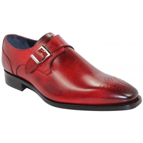 Duca Di Matiste "Siena" Red Genuine Calfskin Monk Strap Medallion Toe Loafer Shoes.