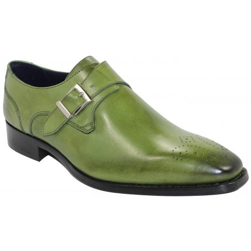 Duca Di Matiste "Siena" Olive Genuine Calfskin Monk Strap Medallion Toe Loafer Shoes.