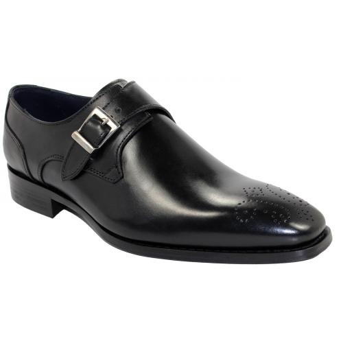Duca Di Matiste "Siena" Black Genuine Calfskin Monk Strap Medallion Toe Loafer Shoes.