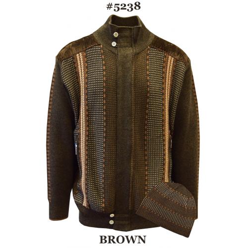 Silversilk Brown Combo / Tan Dotted Design Zip-Up Sweater / Knitted Cap 5238