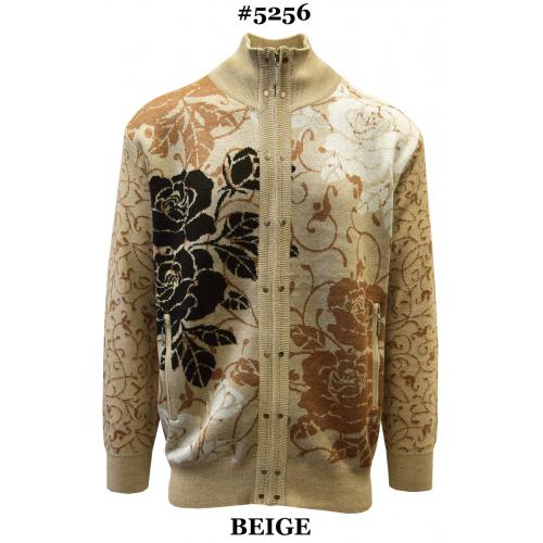 Silversilk Beige / Copper / Black / Ivory Floral Paisley Zip-Up Sweater 5356