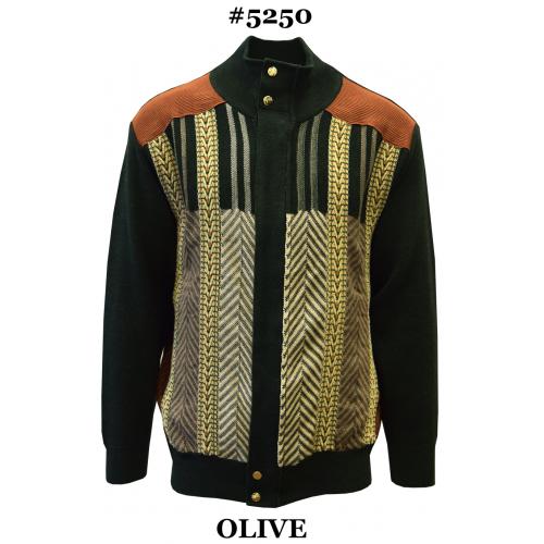 Silversilk Olive / Rust / Butter / Beige Striped Design Zip-Up Sweater 5250