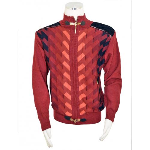 Silversilk Cranberry Red / Black Zip-Up Sweater / Velvet Elbow Patches 5240