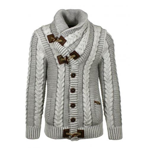 LCR White / Silver Shawl Collar Modern Fit Wool Blend Cardigan Sweater ...