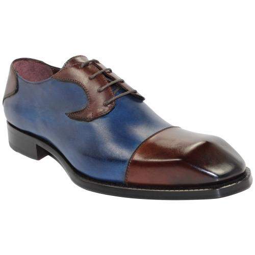 Emilio Franco "Pietro" Brown / Navy Genuine Calfskin Lace-up Cap Toe Shoes.
