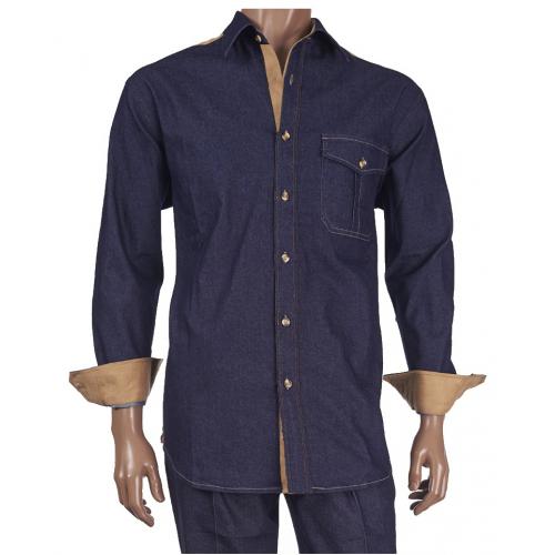 Giorgio Inserti Navy / Camel Denim Outfit With Microsuede Trim / Elbow Patches 1323