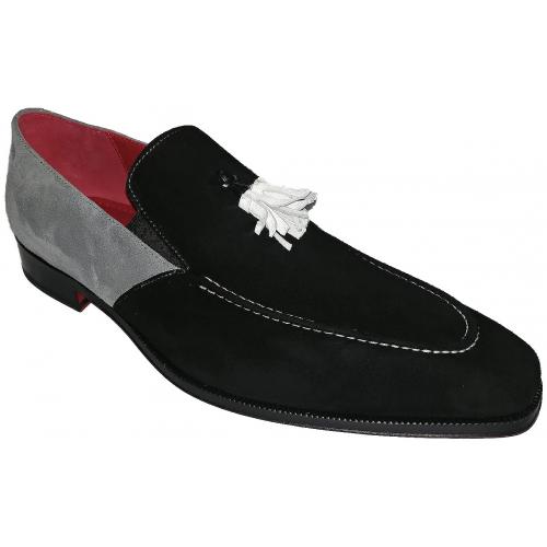 Emilio Franco "Daniele" Black Combination Genuine Suede Loafer With Tassels Shoes.
