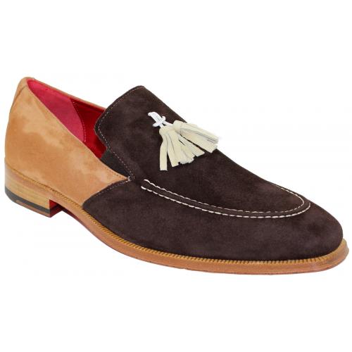 Emilio Franco "Daniele" Brown Combination Genuine Suede Loafer With Tassels Shoes.