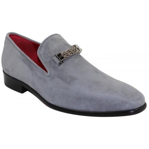 Emilio Franco "Francesco" Light Grey Genuine Suede Loafer With Bracelet Shoes.