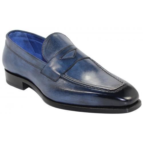 Emilio Franco "Alessio" Navy Genuine Calf Leather Loafer Shoes.