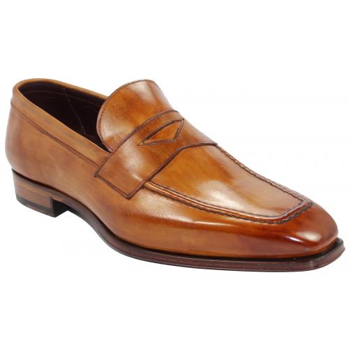Emilio Franco "Alessio" Cognac Genuine Calf Leather Loafer Shoes.