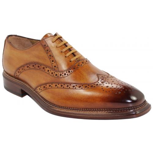 Emilio Franco "Giorgio" Cognac Genuine Calf Leather Lace-up Medallion Toe Shoes.