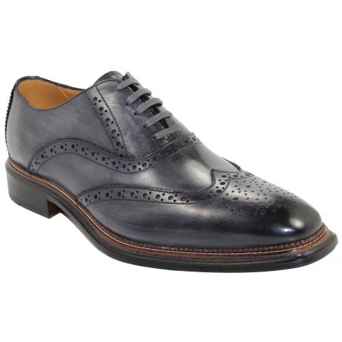 Emilio Franco "Giorgio" Grey Genuine Calf Leather Lace-up Medallion Toe Shoes.