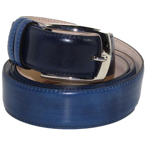 Emilio Franco "B1" Navy Genuine Calf Leather Belt.