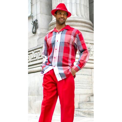 Montique Red / Grey / White Woven Plaid Long Sleeve Outfit 1817