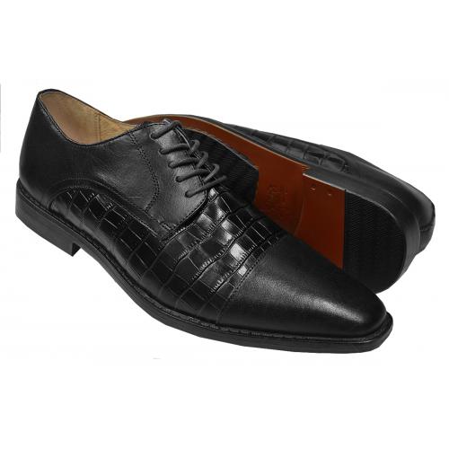 Giorgio Venturi Black Crocodile Embossed Genuine Leather Cap Toe Shoes 2524