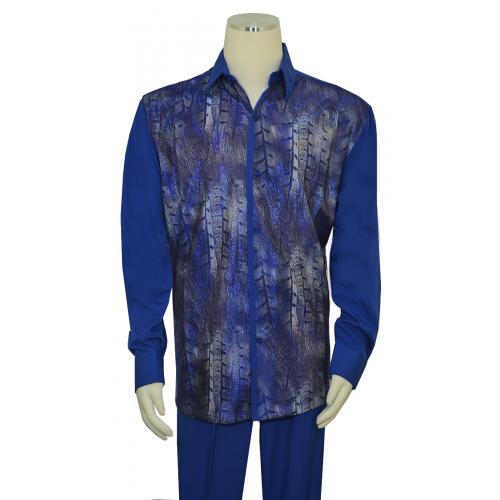 Pronti Royal Blue / White Woven Metallic Lurex Front Long Sleeve Outfit SP6344