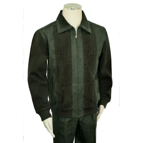 Bagazio Olive Green Microsuede / Sweater Zip-Up Bomber Jacket Outfit BM1881