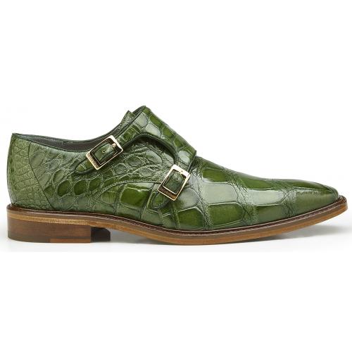 Belvedere "Oscar" Pistachio Genuine All-Over Alligator With Double Monk Strap Loafer Shoes B02.