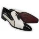 Duca 0240 Black / White Cashmere Velvet / Polished Italian Calfskin Loafers W/ Tassels