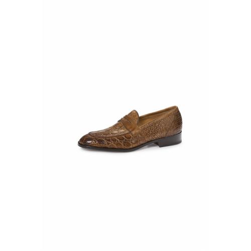 Mauri ''4862''Brandy Genuine Crocodile Flanks / Calf Hand Painted Loafer Shoes.