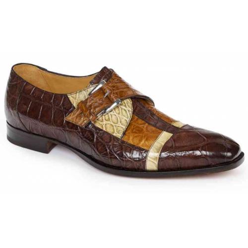 Mauri "4841" Dark Brown / Bone / Brandy Genuine Body Alligator Hand Painted Shoes.