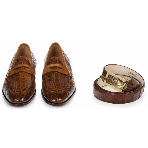 Mauri ''4862'' Brandy  Genuine Body Crocodile Hand Painted Shoes And Matching Belt.