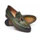 Paul Parkman ''WVN44-GRN'' Green Genuine Woven Leather Tassel Loafers.
