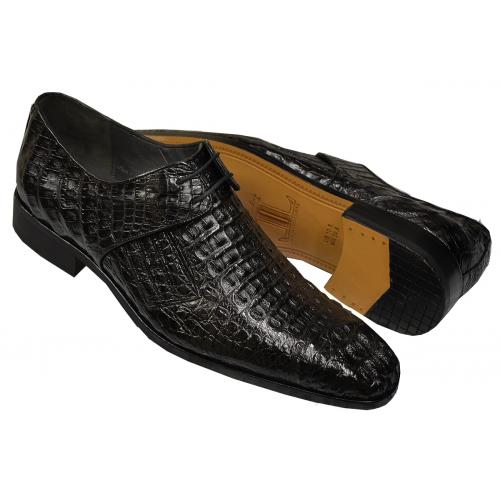 Lombardy Black All-Over Genuine Hornback Crocodile Lace-Up Dress Shoes M02