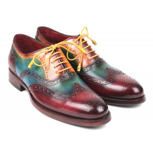 Paul Parkman '027-MIX'' Multi-Color Genuine Bordeaux Leather Wingtip oxfords handmade shoes.