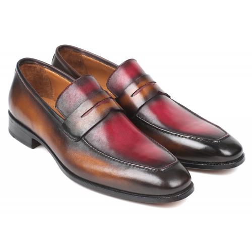 Paul Parkman ''10BB22'' Brown / Bordeaux Dual Tone Genuine Calfskin Loafers.