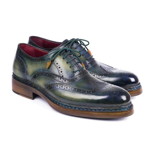 Paul Parkman '' PW611-NVY'' Green & Blue Genuine Leather Wingtip Brogues .