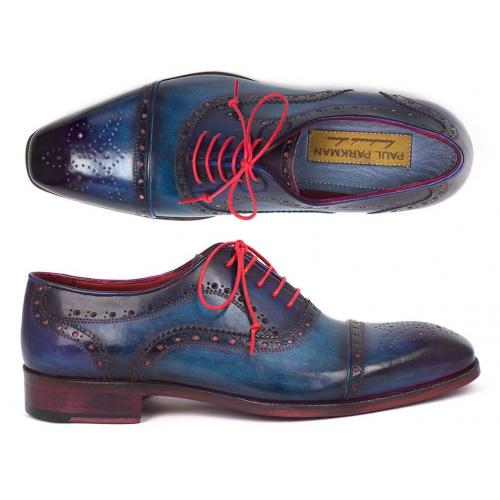 Paul Parkman ''024-PARL'' Blue Genuine leather Captoe Style Oxford Shoes.
