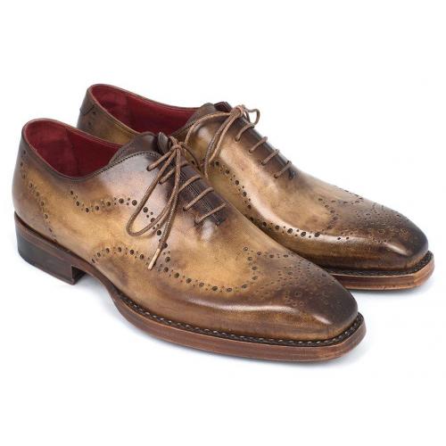 Paul Parkman ''87OLV54'' Antique Olive Genuine Leather Wingtip Oxford Shoes.