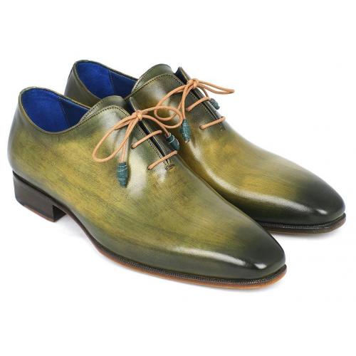 Paul Parkman ''755-GRN'' Green Genuine Leather Plain Toe Wholecut Oxfords Shoes.