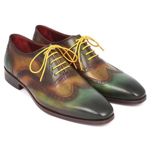 Paul Parkman ''228-GRN'' Green Genuine Calfskin Leather Wintip Oxfords Shoes.