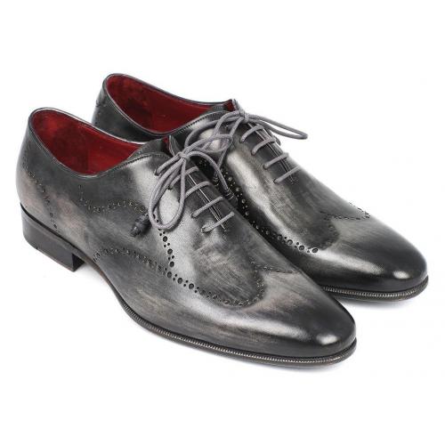 Paul Parkman ''741-GRY'' Grey / Black Genuine Calfskin Leather Wintip Oxfords Shoes .