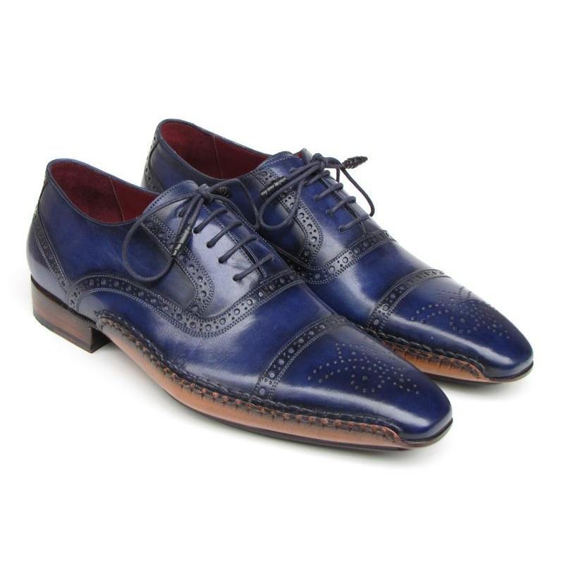 Paul Parkman Men's Navy Blue Cap toe Oxford Shoes | Upscale Menswear