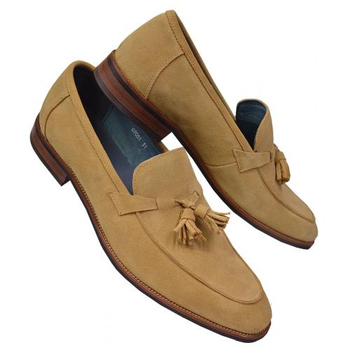 Zota Camel Genuine Calfskin Suede Moc Toe Loafers With Tassels G7051