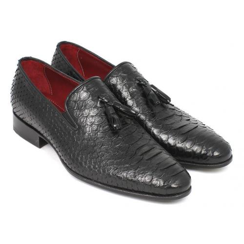 Paul Parkman ''26GH41''Black Genuine Python Leather Tassel Loafer .
