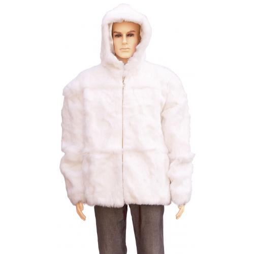 Winter Fur White Full Skin Rabbit Jacket With Detachable Hood M05R02WT