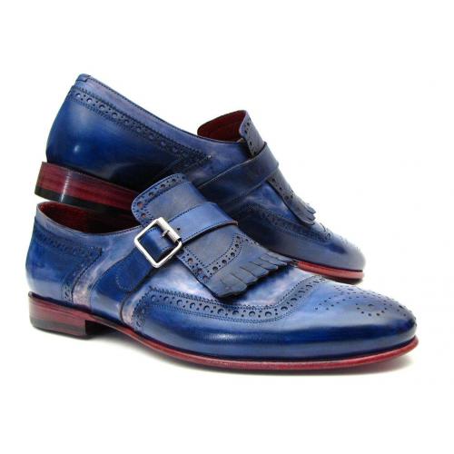 Paul Parkman ''12BL78'' Dual Tone Blue Genuine Leather Kiltie Monkstrap Shoes