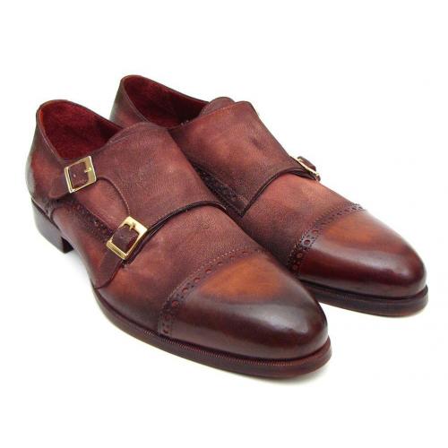 Paul Parkman ''045BT11'' Brown Genuine Suede Captoe Double Monkstrap Shoes.