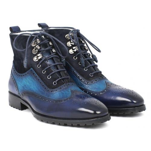 Paul Parkman ''971-BLU'' Blue Genuine Suede / Leather Wingtip Boots.
