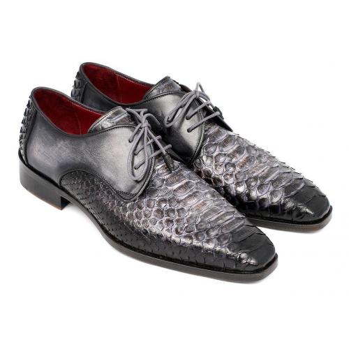 Paul Parkman ''PT59GRY'' Grey / Black Genuine Python / Calfskin Derby Shoes.
