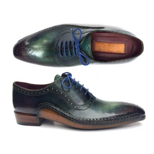 Paul Parkman ''OPK215C'' Green   Purple Genuine Leather Handmade Oxfords Shoes .