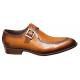 Carrucci Cognac Burnished Calfskin Leather Moc Toe Monk Strap Shoes KS479-06