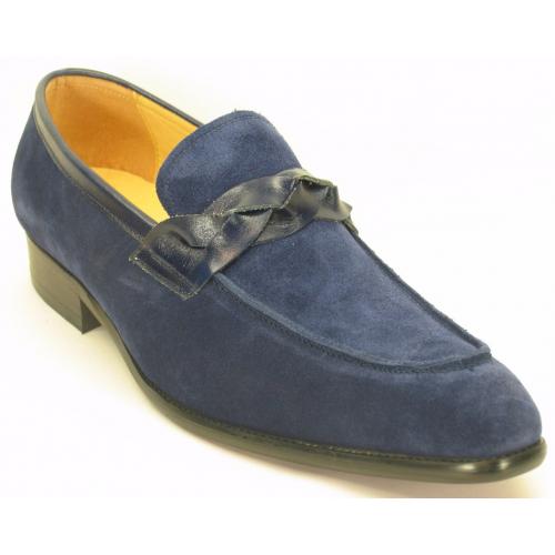 Carrucci Denim Genuine Suede With Leather Trim Loafer Shoes KS503-21SL.