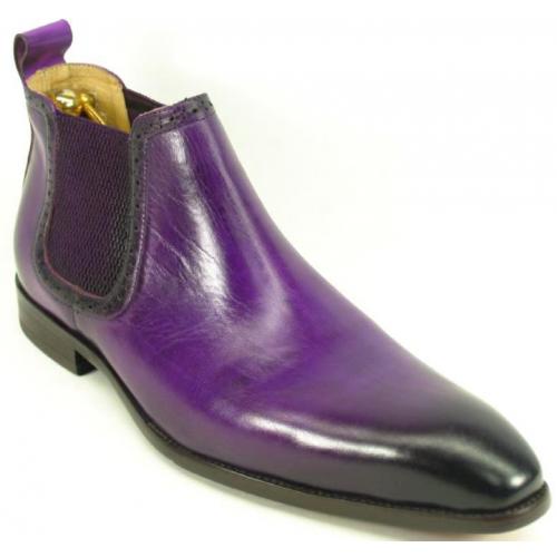 Carrucci Purple Genuine Burnished Leather Chelsea Boots KB478-11.